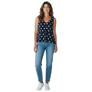J.Crew Women's‎ Navy Blue White Polka Dot Sleeveless Peplum Top Size 14